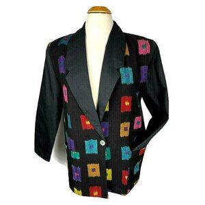 Raphael Lorenzo cotton Blazer women's Sz. S black color block Boyfriend Vintage